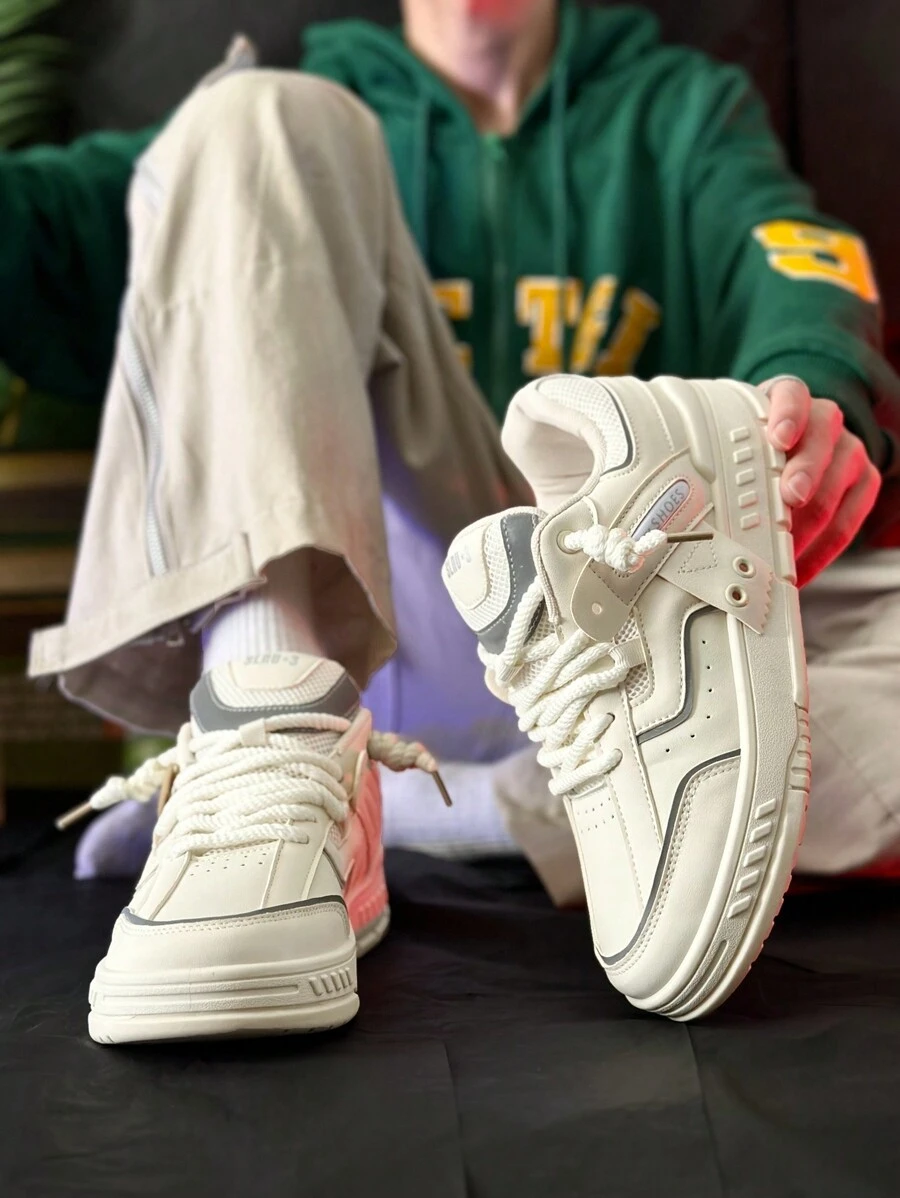 高品质男士时尚滑板休闲鞋，新款学生运动鞋 - 米色 - 查看 1