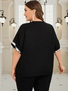 Reflora 大码优雅派对上衣，配有金箔印花教师夏季衬衫 - 黑色 - 查看 2