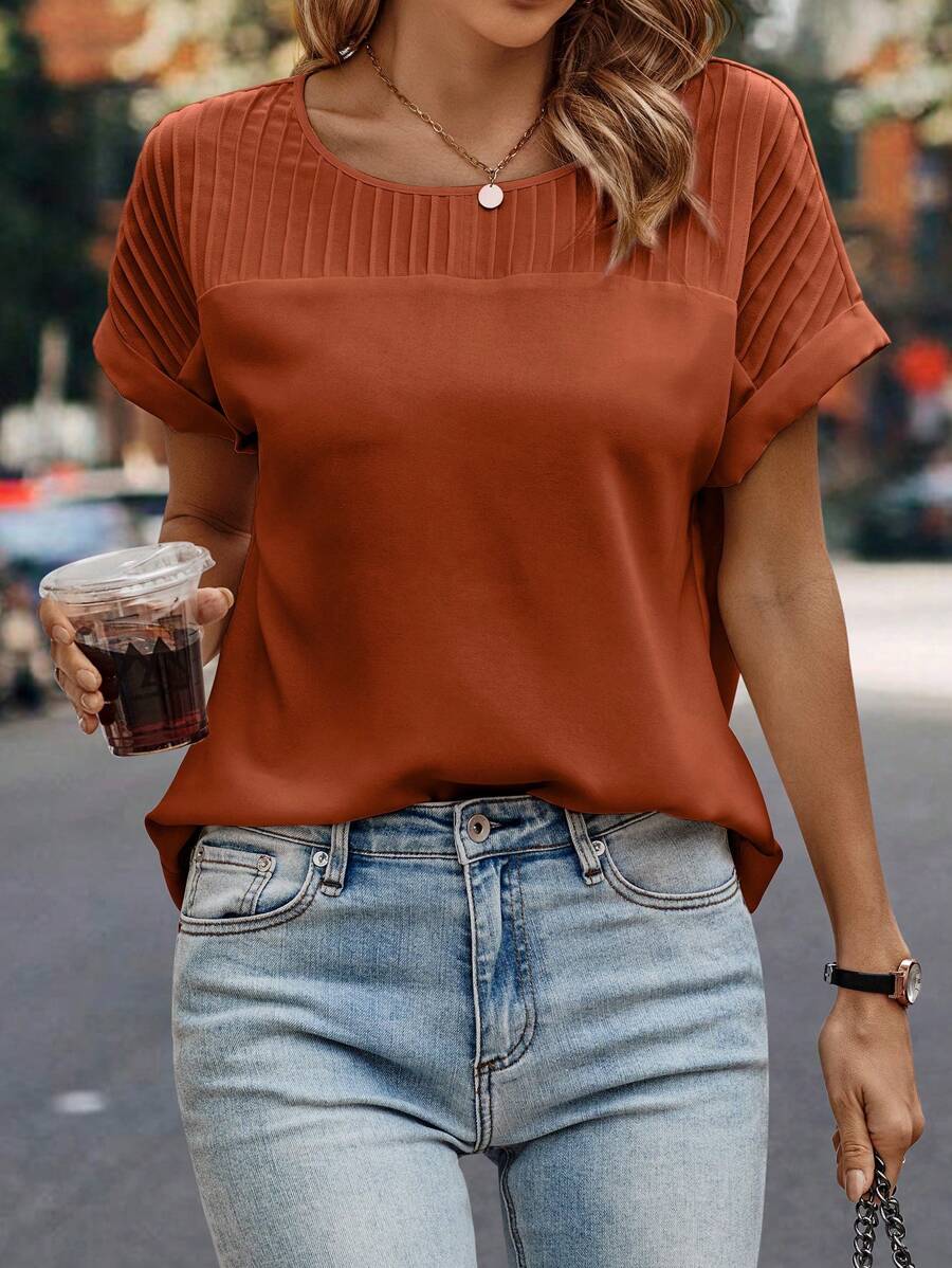 SHEIN LUNE Solid Batwing Sleeve Blouse,Short Sleeve Tops | SHEIN USA