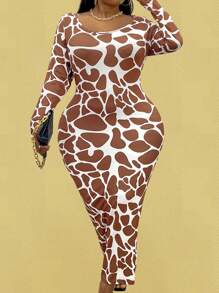 Maweii Plus Allover Print Mermaid Hem Bodycon Dress Maxi Trang phục dành cho nữ - Nhiều màu - Xem 4