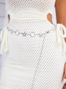 SHEIN ICON Silver Five-Pointed Star & Circle Design Waist Chain - Silver - View 6