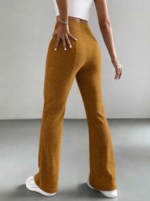 SHEIN EZwear Retro Style Brown Elastic Waist Flare Leg Pants