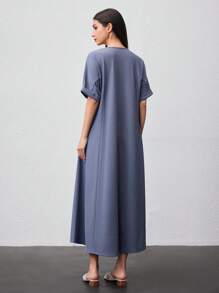 Seusyu Ladies' Solid Color Batwing Sleeve Dress - Dusty Blue - View 8
