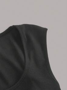 SHEIN EZwear Đen & Trắng Đan Của phụ nữ Thon gọn Áo ba lỗ - Đen và trắng - Xem 3