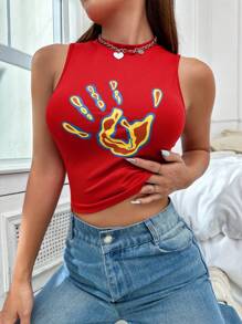 Lunelith SHEIN Lunessa Top Corto De tank Impreso A Mano Con Sensibilidad Térmica