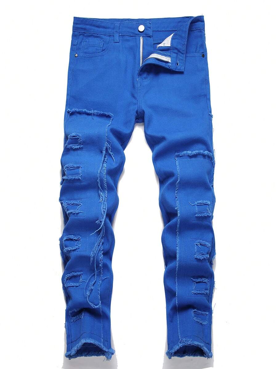Boys' Fashionable Patchwork Jeans - Blue - View 1