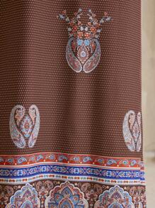 Al Najma Women's Vintage Printed Notched Collar A-Line Arabic Style Dress