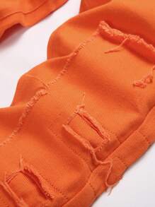 Boys' Fashionable Spliced Fringed Denim Jeans - Orange - View 3