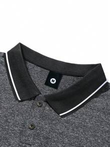 男士复古风格拼色简约轻便短袖领口休闲 Polo 衫，夏季，适合打高尔夫 - 灰色 - 查看 4