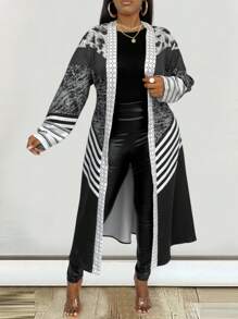 Maweii Plus Size Long Sleeve Open Front Jacket - Multicolor - View 4