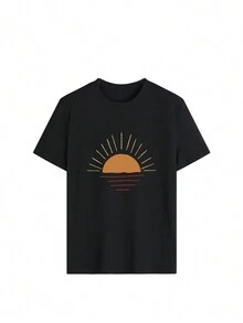 Camiseta de manga corta con cuello redondo, estampada, sencilla y versátil para mujer, nueva moda de verano, cómoda, con diseño estampado, blusa blanca o negra para mujer. - Negro - Ver 4