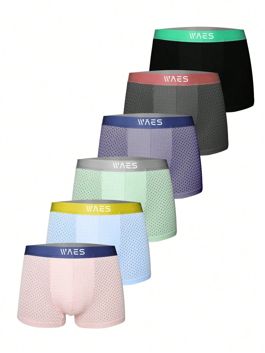 Men's Ice Silk Mesh Boxer Briefs With Letter Print (6pcs/Pack) - Multicolor - View 1