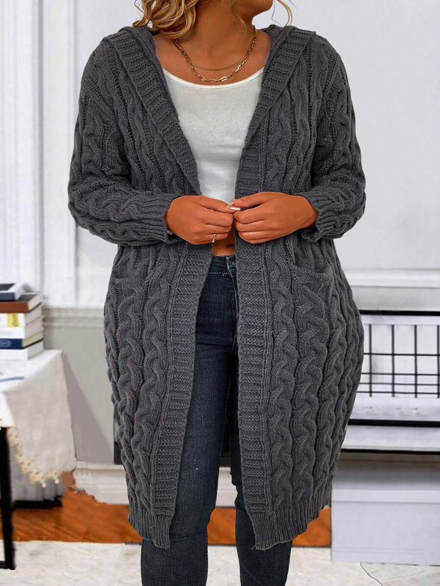 SHEIN LUNE Chaqueta Grande Con Abertura En La Parte Delantera. - Gris Oscuro - Ver 1