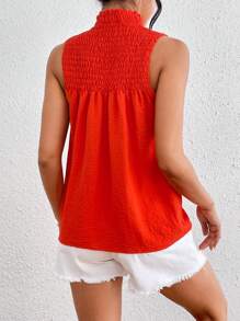 SHEIN Frenchy 无袖衬衫，饰有荷叶边和装饰细节 - 紅色 - 查看 2