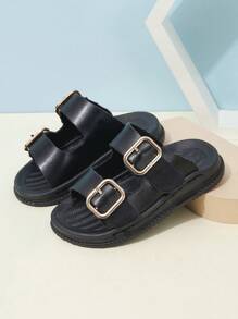 Kids' Fashionable Double Buckle Flat Slides