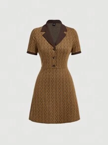 SHEIN MOD 女士印花對比色翻領連衣裙 - 彩色 - 查看 1