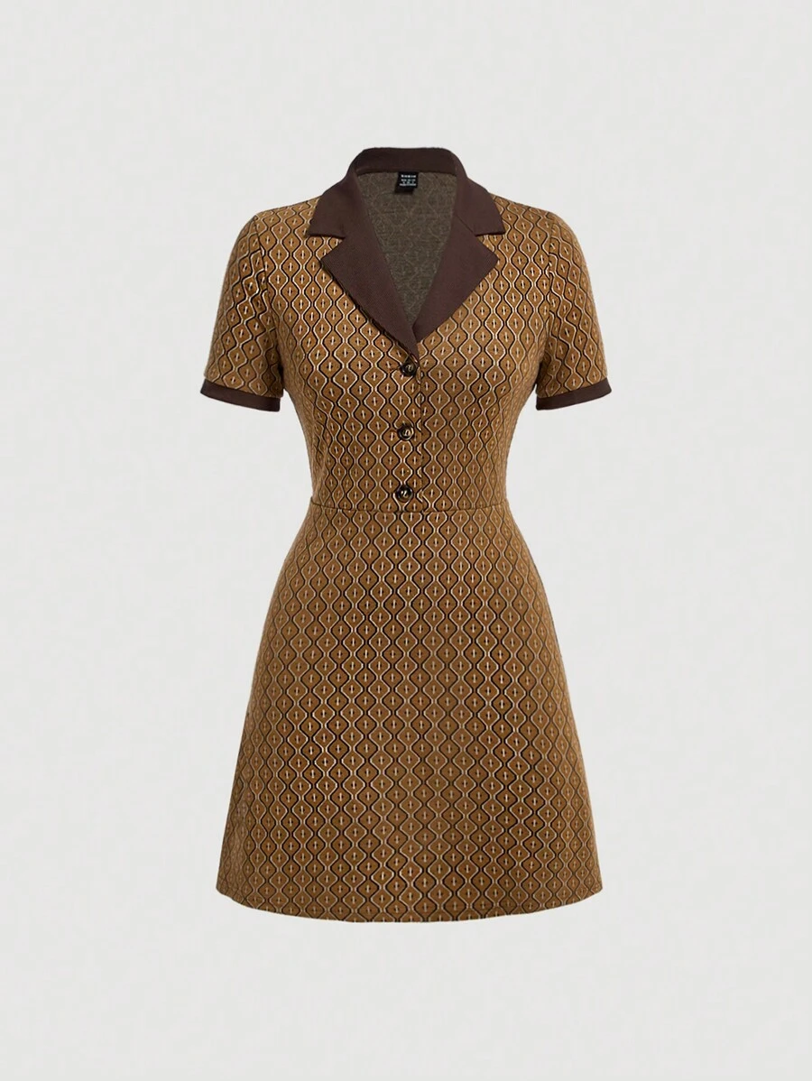 SHEIN MOD 女士印花對比色翻領連衣裙 - 彩色 - 查看 1