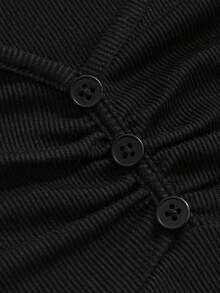 DAZY V-Neck Slim Fit Cropped Solid Color T-Shirt - Black - View 8