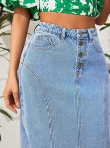 Breezaya 牛仔分襟短裙,帶口袋 - 淺色水洗藍 - 查看 6