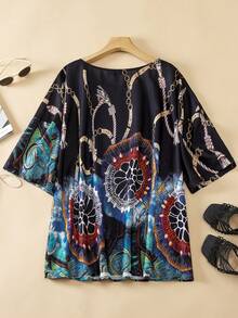 EMERY ROSE 加大尺碼女士鍊印圓領上衣 - 彩色 - 查看 2