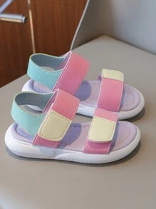 Girls' Multicolored Spliced Sandals, Colorful Flat Beach Shoes For Toddler/Little Girls