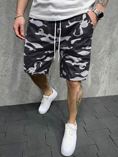 Guys Camo Print Drawstring Waist Shorts