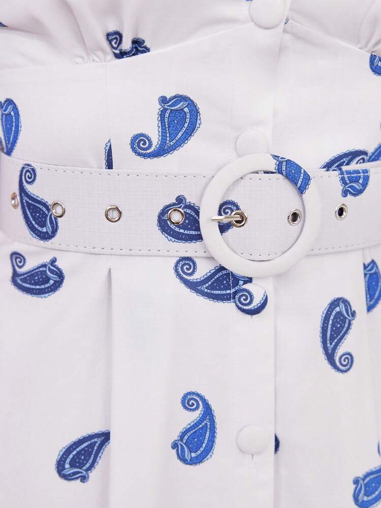 Women's Slit Front Button-Front Cashew Flower Print Dress