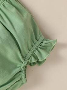 SHEIN Baby Girl Flower Printed Short Sleeve Bodysuit And Shorts Set, Includes Headband, Drool Bibs And Gloves