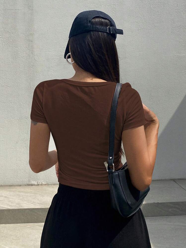 Solid Color Round Neck Short Sleeve T-Shirt Summer,Crop Tops Women