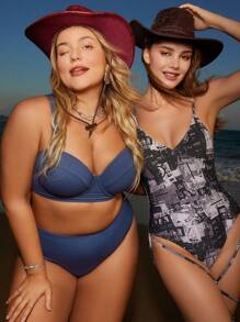 Swim EVENT Women's One-Piece Letter Print Swimsuit With Spaghetti Straps For Summer, Beach, Swimming, Vacation - Multicolor - View 1