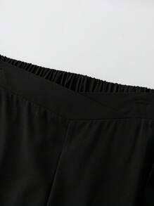 SHEIN Clasi Kích thước lớn Màu thuần Xếp li Quần chân thẳng - màu đen - Xem 4