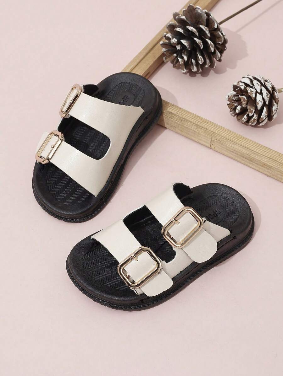 Children's Fashion Double-Row Square Buckle Slippers