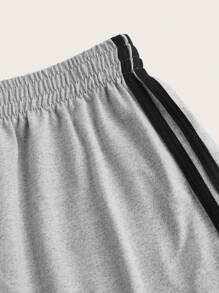 SHEIN EZwear 拼接側開叉彈性腰休閒短褲 - 淺灰色 - 查看 3
