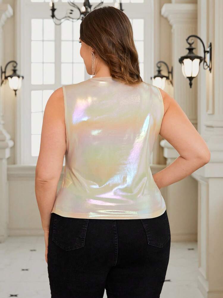 Plus Size Women's Metallic Texture V-Neck Tank Top