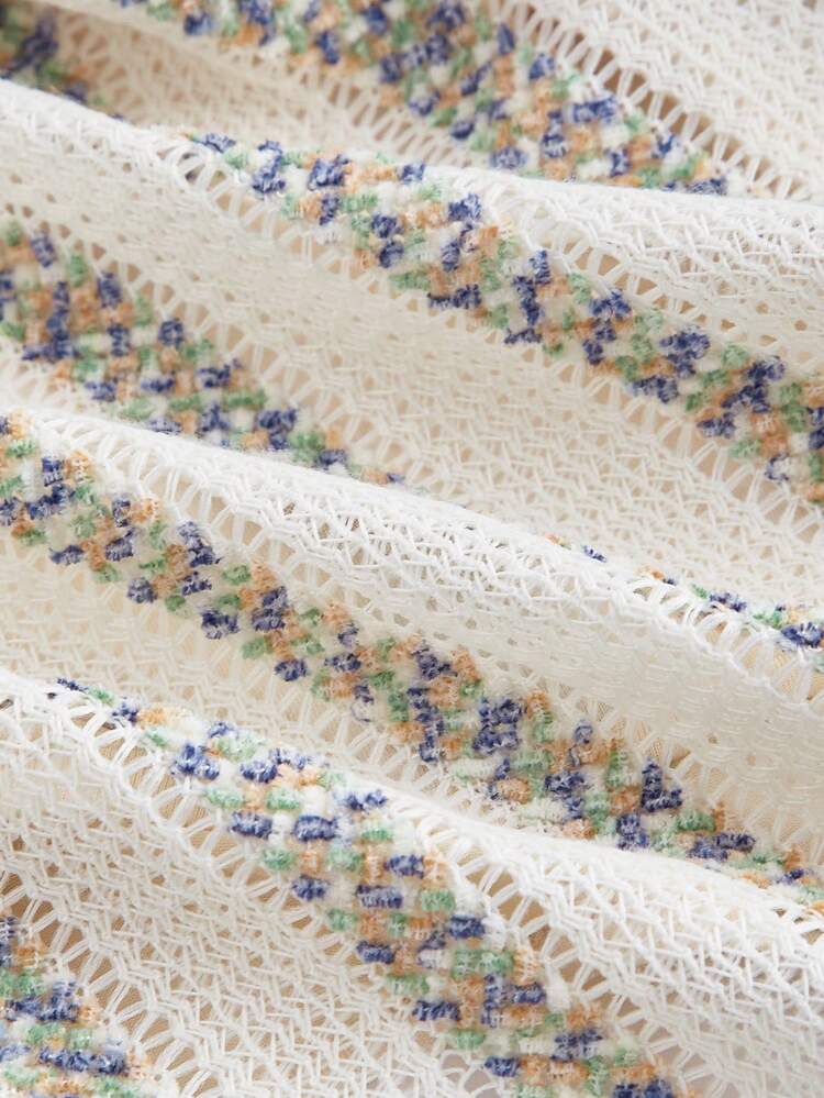 Colorful Striped Tie Waist Bell Sleeve Top