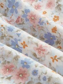 SHEIN MOD 女性花朵印花邊緣不對稱吊帶背心與褶邊裙兩件套裝 - 藍色 - 查看 3