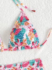 SHEIN Swim Summer Beach Women's Plant Printed Push-Up Bikini Set - Multicolor - View 6