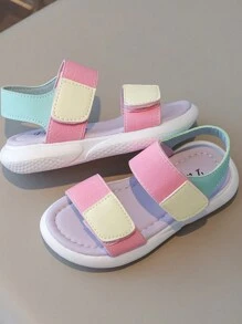 Girls' Multicolored Spliced Sandals, Colorful Flat Beach Shoes For Toddler/Little Girls
