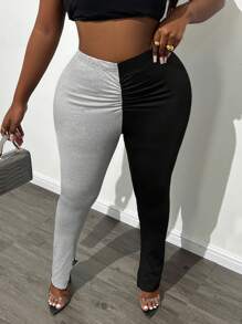 Slaydiva 大尺碼彩色拼接褶皺打底褲 - 彩色 - 查看 7