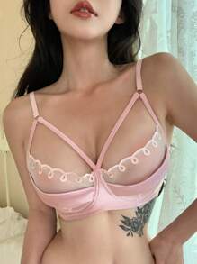 DAZY Áo lót corset gợi cảm phối satin và lưới dành cho nữ. - Hồng - Xem 4
