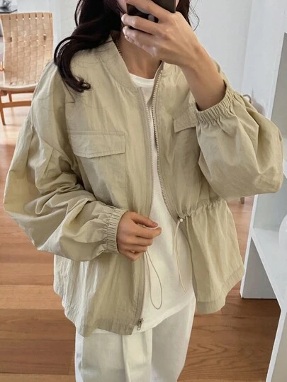 FRIFUL 女式抽绳腰棒球领夹克，秋装