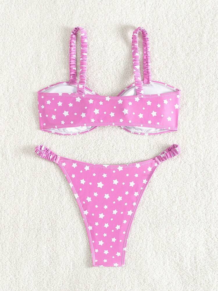 Star Printed Bikini Set, String Bikini Swimwear Bathing Suit Beach Outfit Summer Vacation