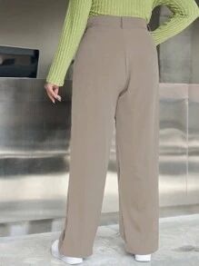 Dazy Plus Plus Size Solid Color Pleated Loose Straight-Leg Trousers