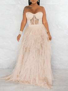 Slaydiva Zomer Valentijnsdag Tube BH Verpakt Borst Cup Kant Gesplitst Satijn Wit Abrikoos Kleur Strakke Damesbodysuit