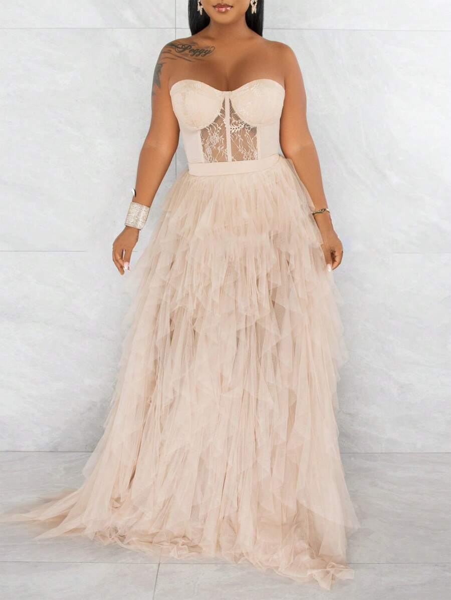 Slaydiva Zomer Valentijnsdag Tube BH Verpakt Borst Cup Kant Gesplitst Satijn Wit Abrikoos Kleur Strakke Damesbodysuit