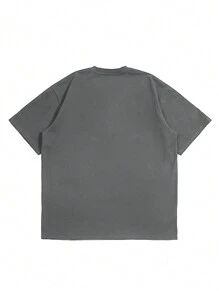 Men's Mountain & Letter Print Drop Shoulder Short Sleeve T-Shirt - Dark Grey - View 4