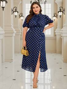 SHEIN Clasi Plus Size Split  Wedding Women Dresses - Blue - View 1