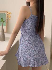 DAZY 花卉印花侧抽绳吊带连衣裙夏季太阳裙