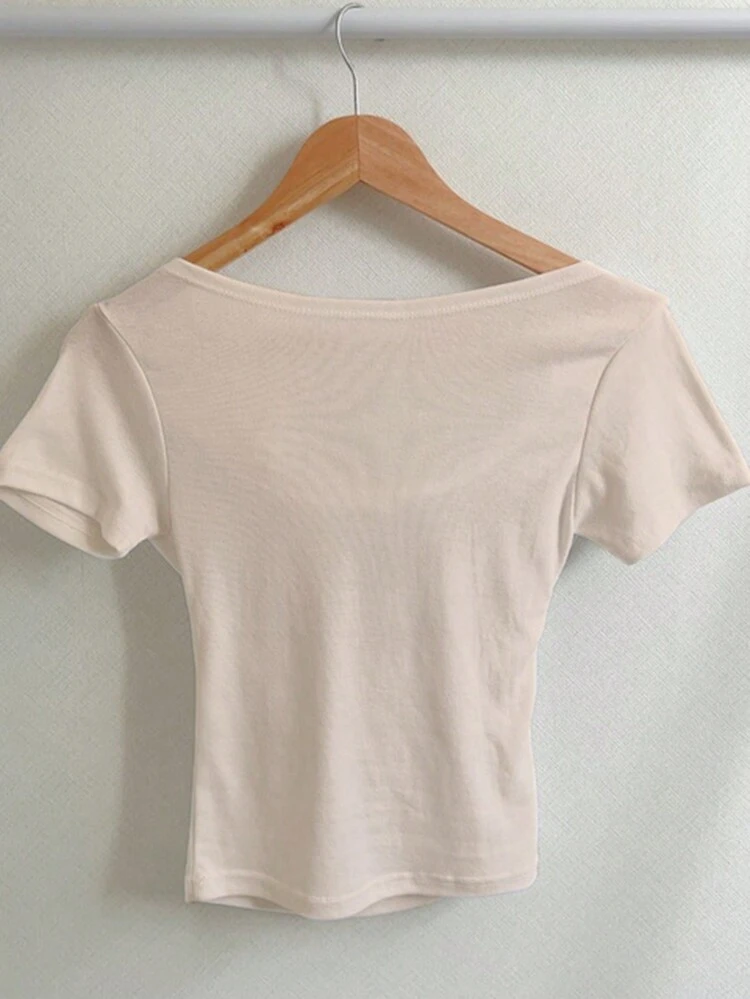 Solid Color Slim Fit Short-Sleeve T-Shirt With Cowl Collar Summer