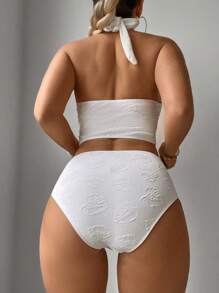 SHEIN Swim Solid Color Halter Neck Tankini Set With Hollow Out Summer - White - View 2